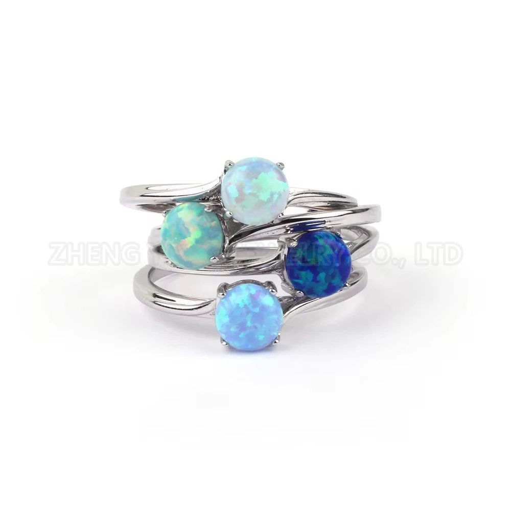 White Fire Opal Ring for Men Women Sterling Silver Ring Round Cut Opal Ring #6--#10 view 3