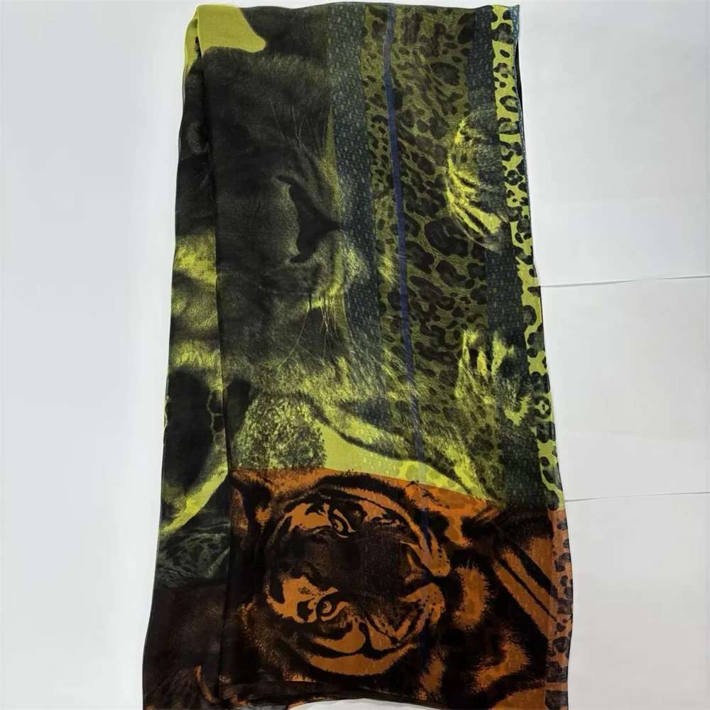 

African Fabric Silk Prtins Real Silk Chiffon Fabric for Women Dress, High Quality Tulle Lace Scarf 5 Yards