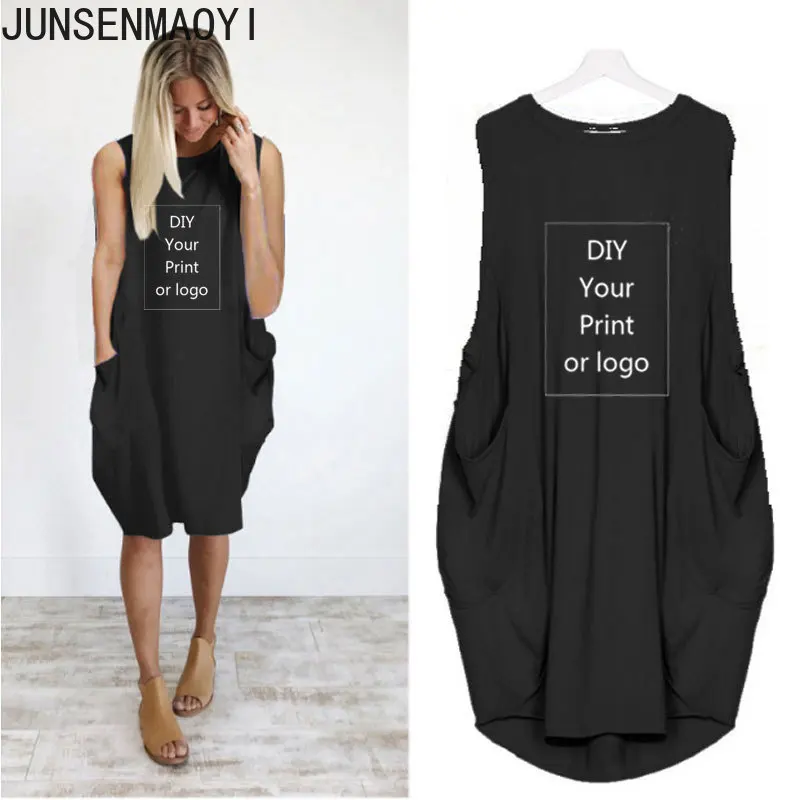 

2022 New DIY Your like Photo or Logo Women Dress Pocket Loose Sleeveless Print Dress Clothing Summer Dresses