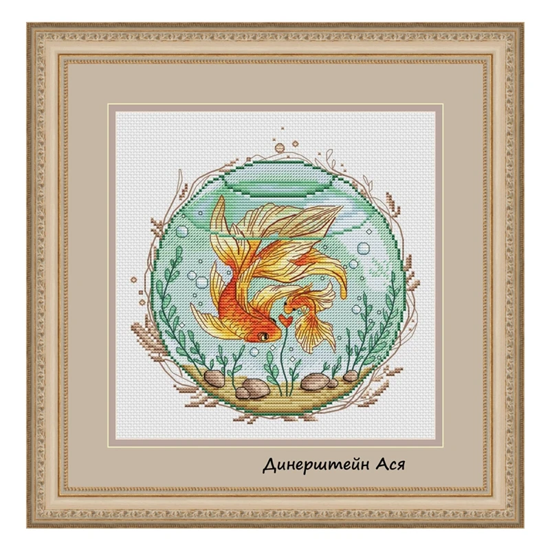 

Cross-stitch set for goldfish in the fish tank: 28ct, 18ct, 14ct, 11ct. You can choose the printed fabric hand-embroidery materi