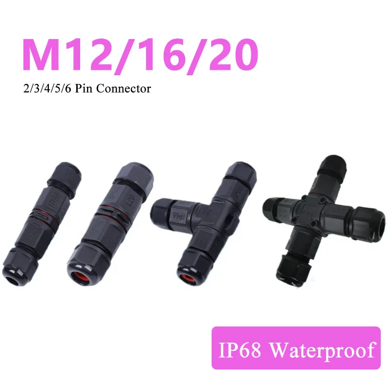 M12 Waterproof Connector IP68 2 3 4 5 6 Pin M16 3 Way Outdoor Wire Connector M20 Cross Shaped 4-way Screw Wiring Junction Box