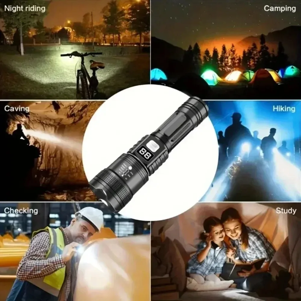 Super Bright LED Flashlight Tactical Torch USB Rechargeable Lamp Zoom Emergency Lights for Outdoor Fishing Work Lighting Lamp