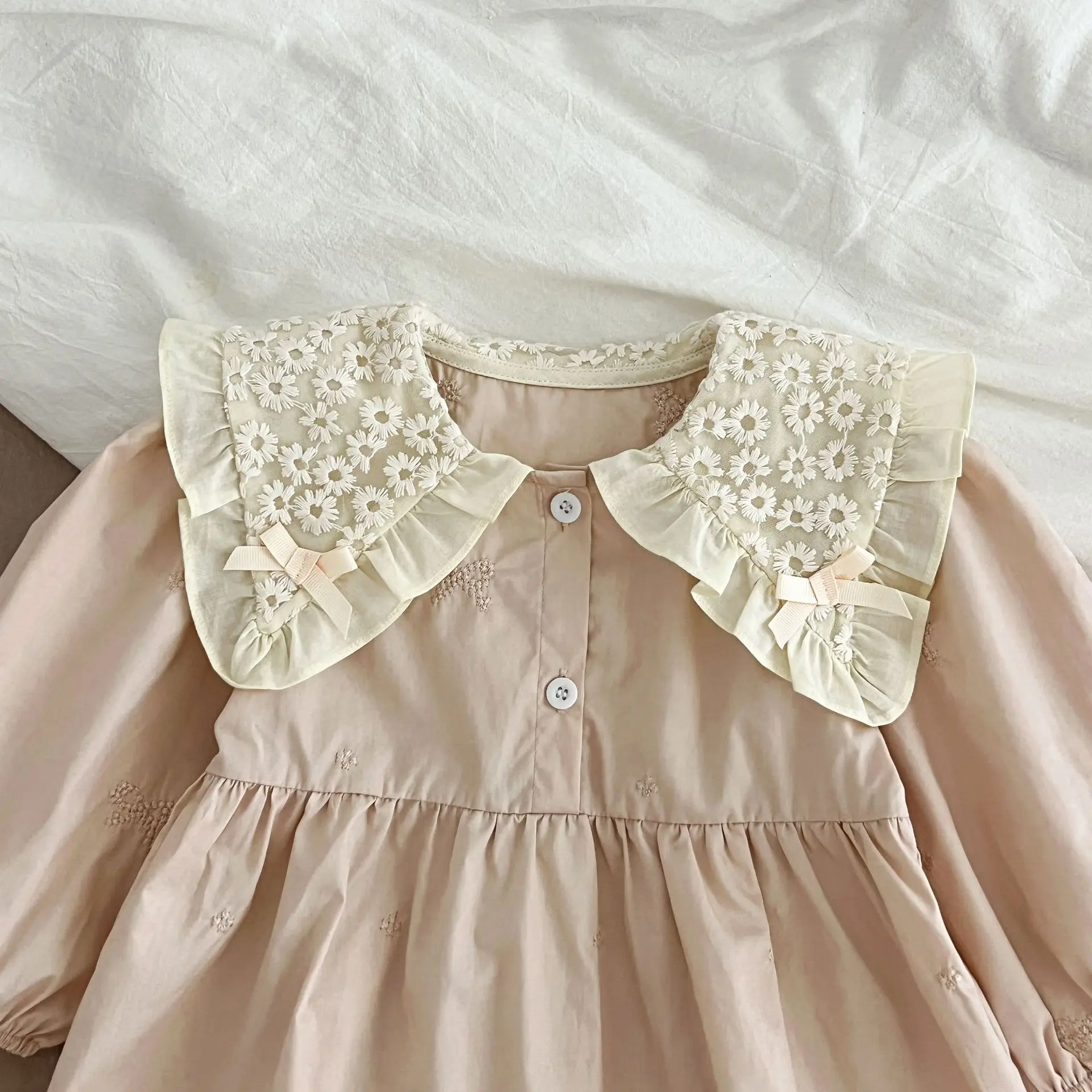 Frühling Schwestern Kleidung Mädchen Bogen Stickerei Spitze Kleidung Baby Strampler Baumwolle Säuglings Body Prinzessin Mädchen Schwester Familie Kleid – Detail 8