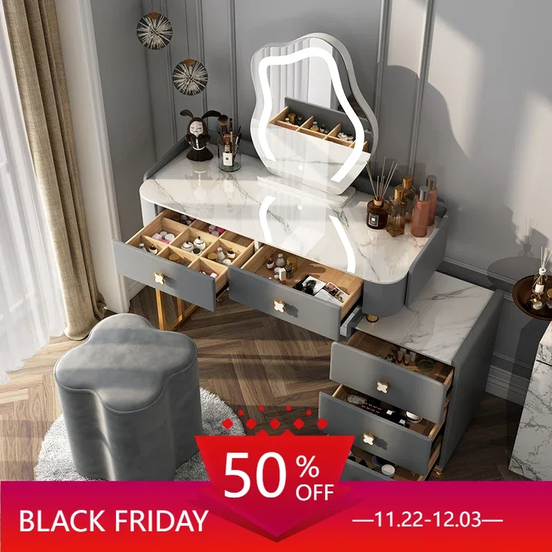 

Aesthetic Room Furniture Nordic Pink Dresser Children's Dressing Table Girl Glass Top Vanity Bedroom Tocadores Modern Living