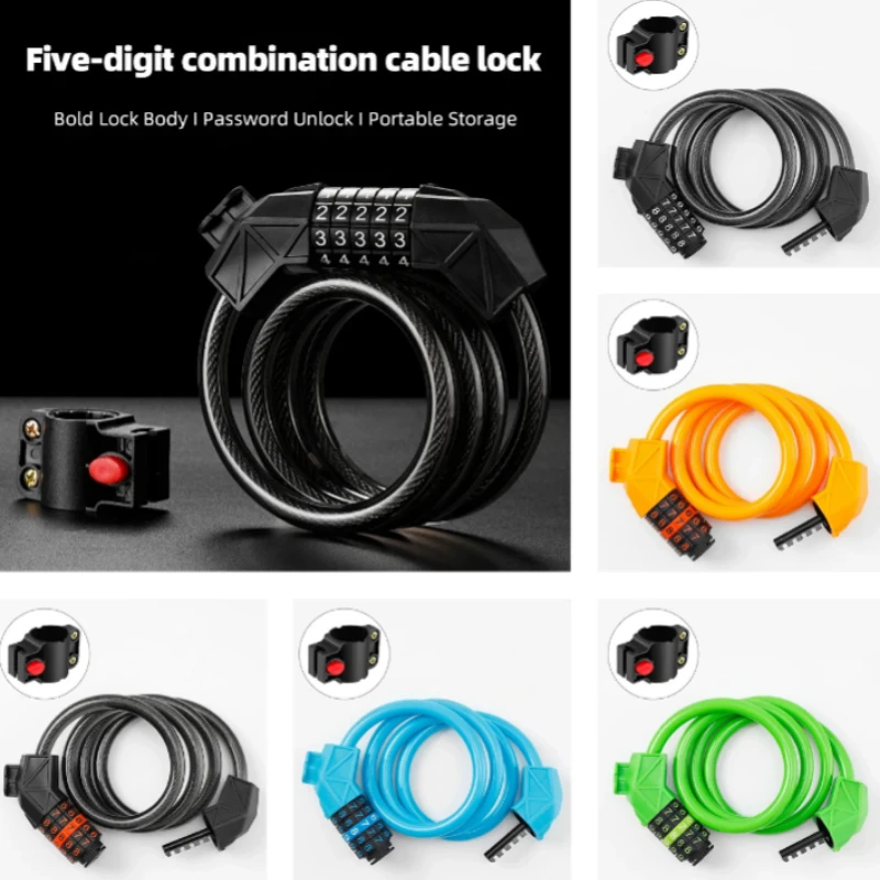 

Portable Universal Bicycle Lock Mountain Bike 5 Digit Password Lock Anti-theft Security Steel Chain Motorcycle Password Lock