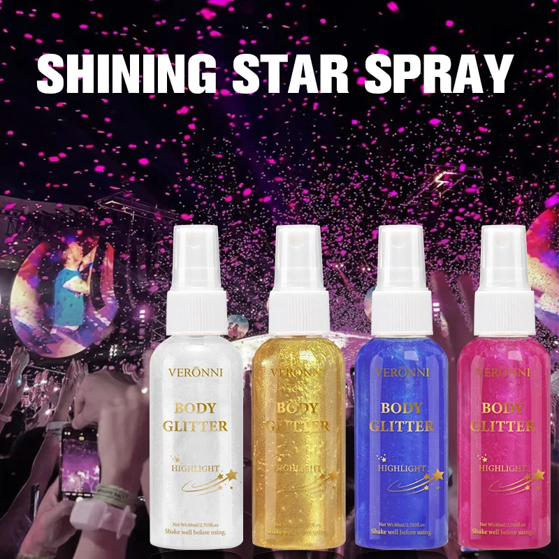Spray surligneur liquide, poudre scintillante pour vêtements de cheveux, Spray scintillant pour le corps, cosmétiques de maquillage à paillettes à séchage rapide
