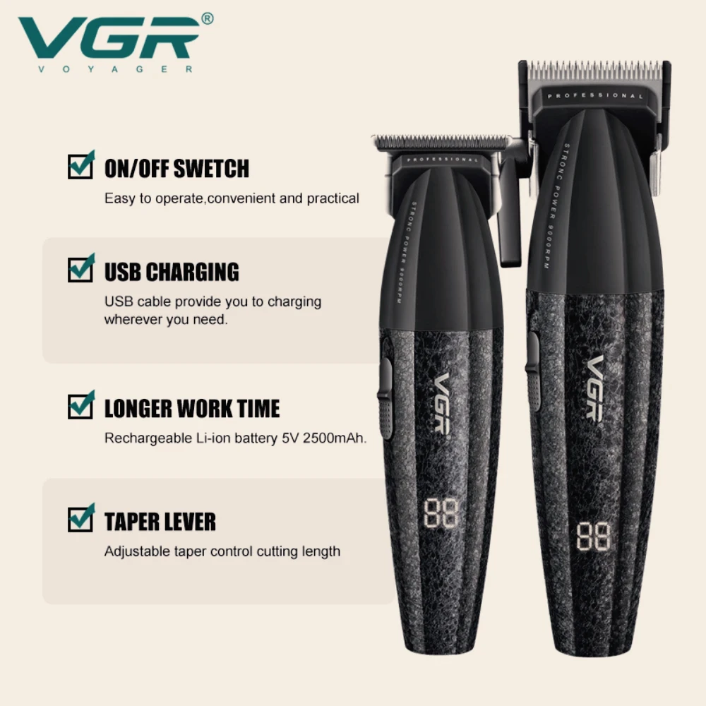 VGR Hair Trimmer Professional Trimmer Rechargeable Haircut Machine 9000 RPM Hair Clipper Adjustable Barber Hair Clipper V-640