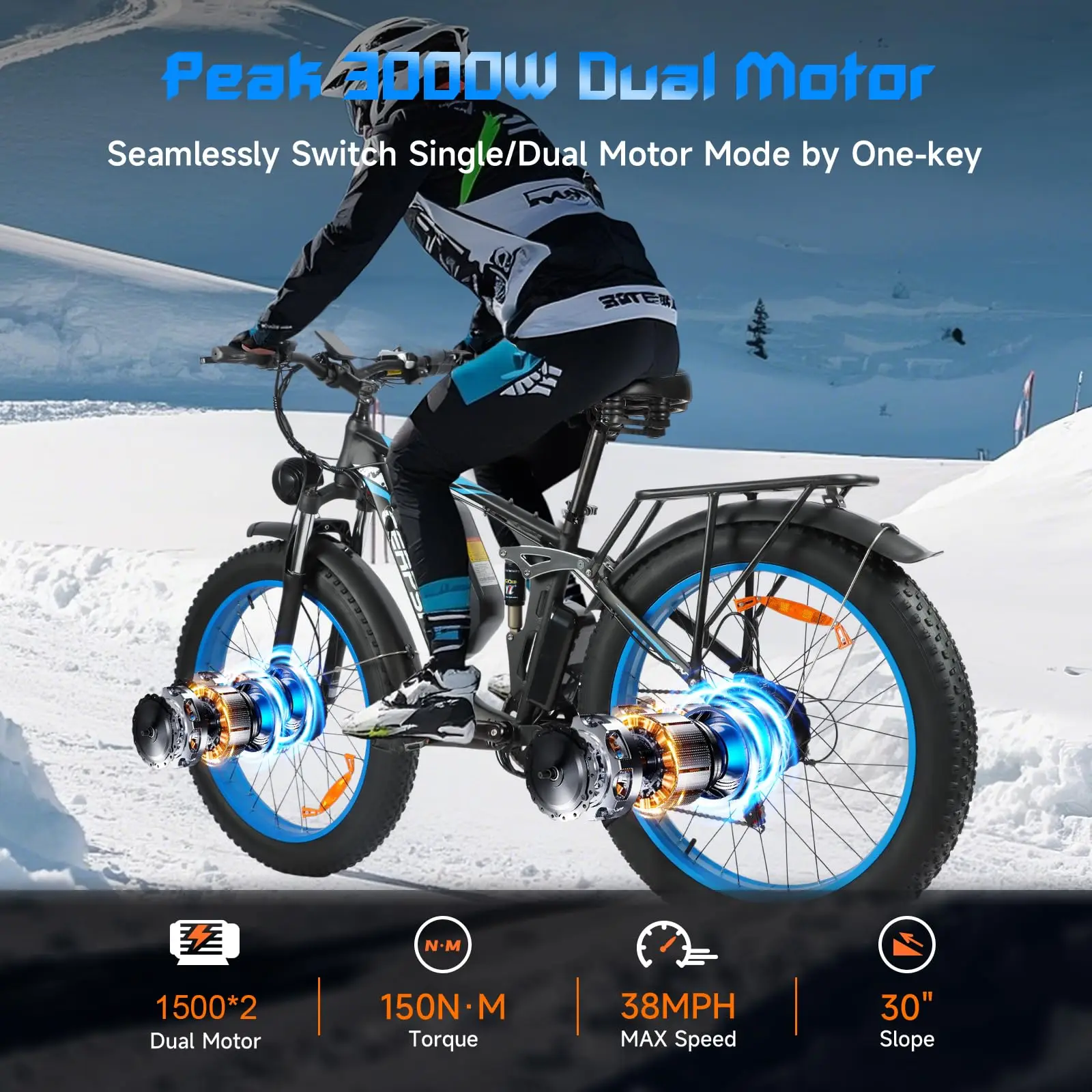 BAOLUJIE 2603 Electric Bike for Adults 3000W 48V 25AH Lithium Battery Electric Bicycle Max Speed 35MPH UL 2849【1 Year Warranty】