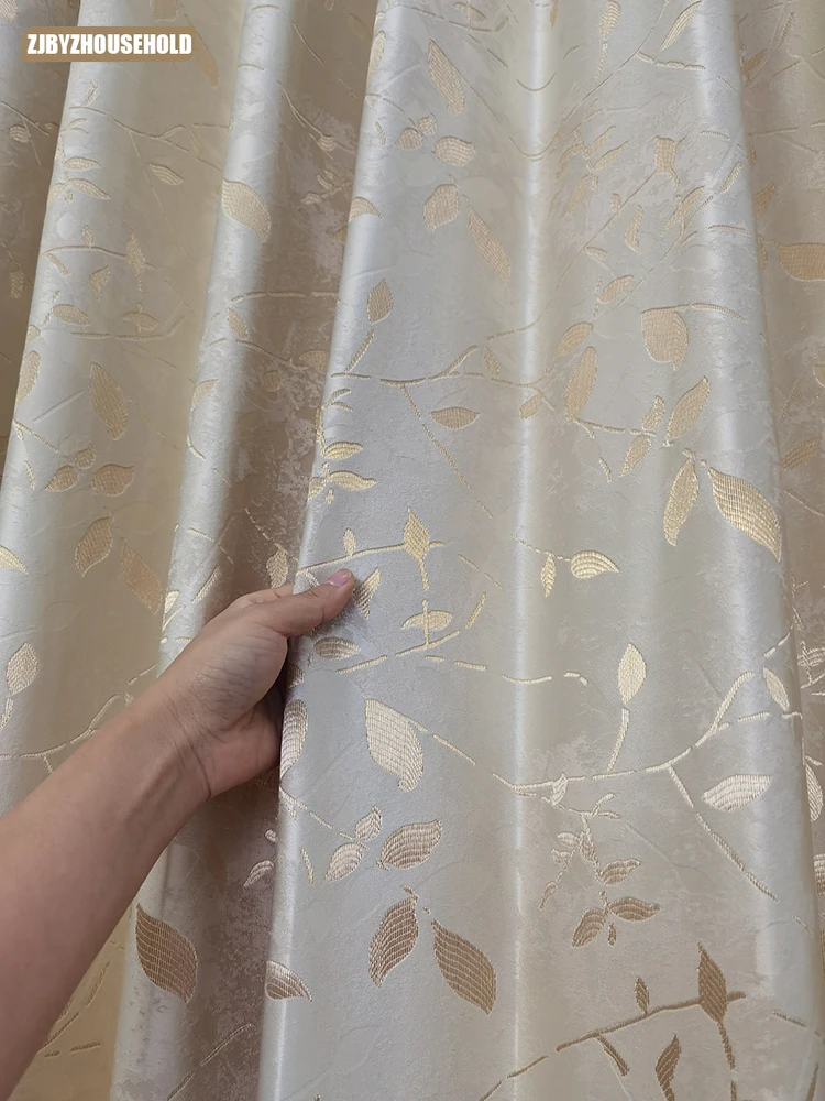 

Customized Curtains for Living Dining Room Bedroom High-end Blackout Gold Silk Jacquard Leaves Villa Room Chinese Style