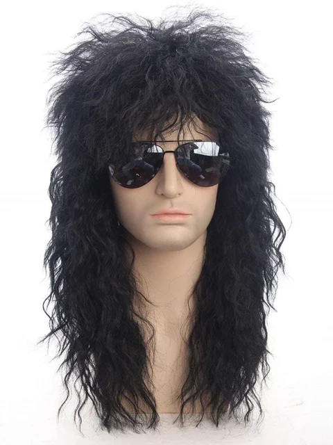 70s 80s Rockstar Wig Blonde Punk Fluffy Curvy Long for Men Wig Halloween Party Mullet Synthetic Wig Cosplay Rock Accessories