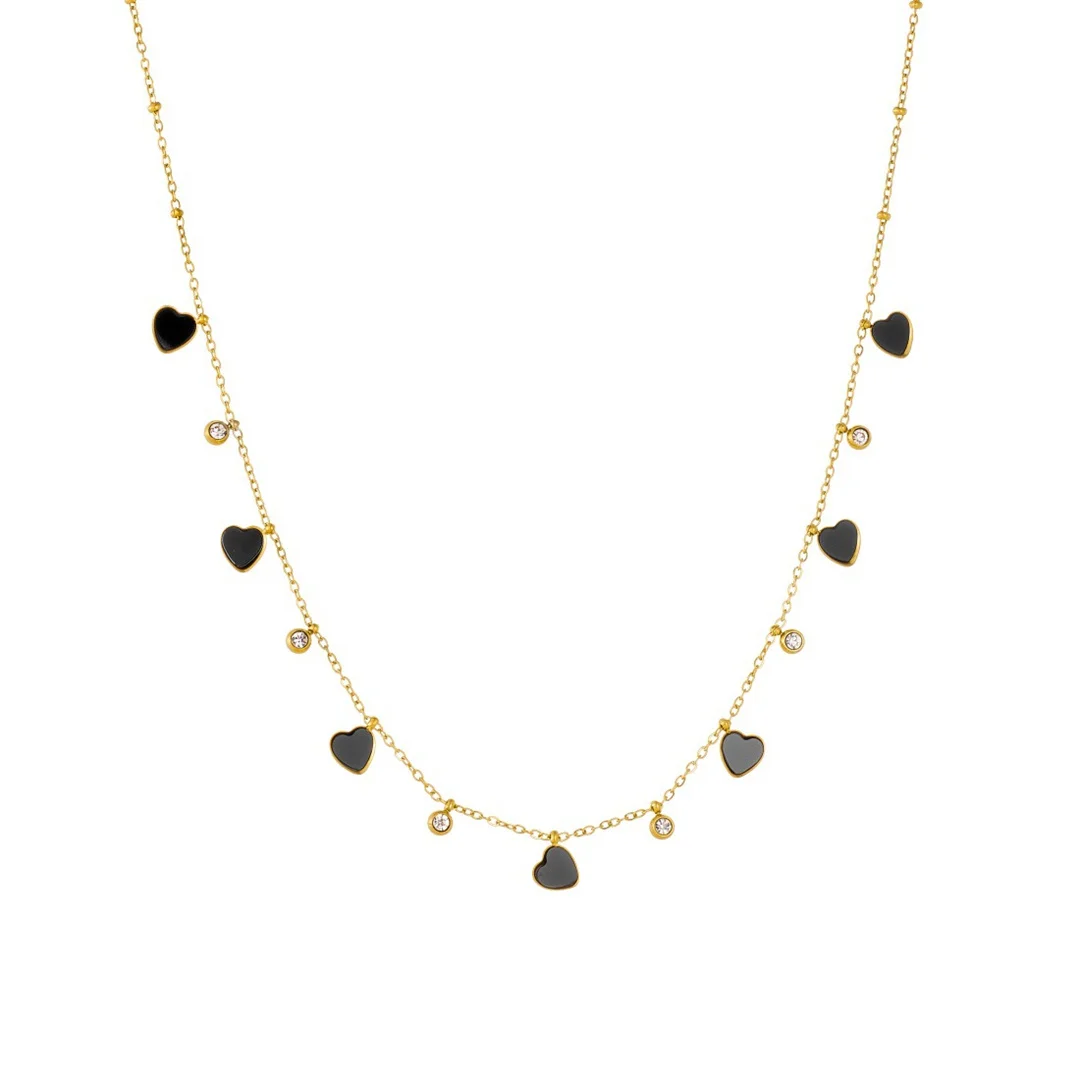 Fashion Zirconia Love Heart Round Charm Pendant Femme Gold Color Stainless Steel Chain Link Choker Necklaces for Women Jewelry