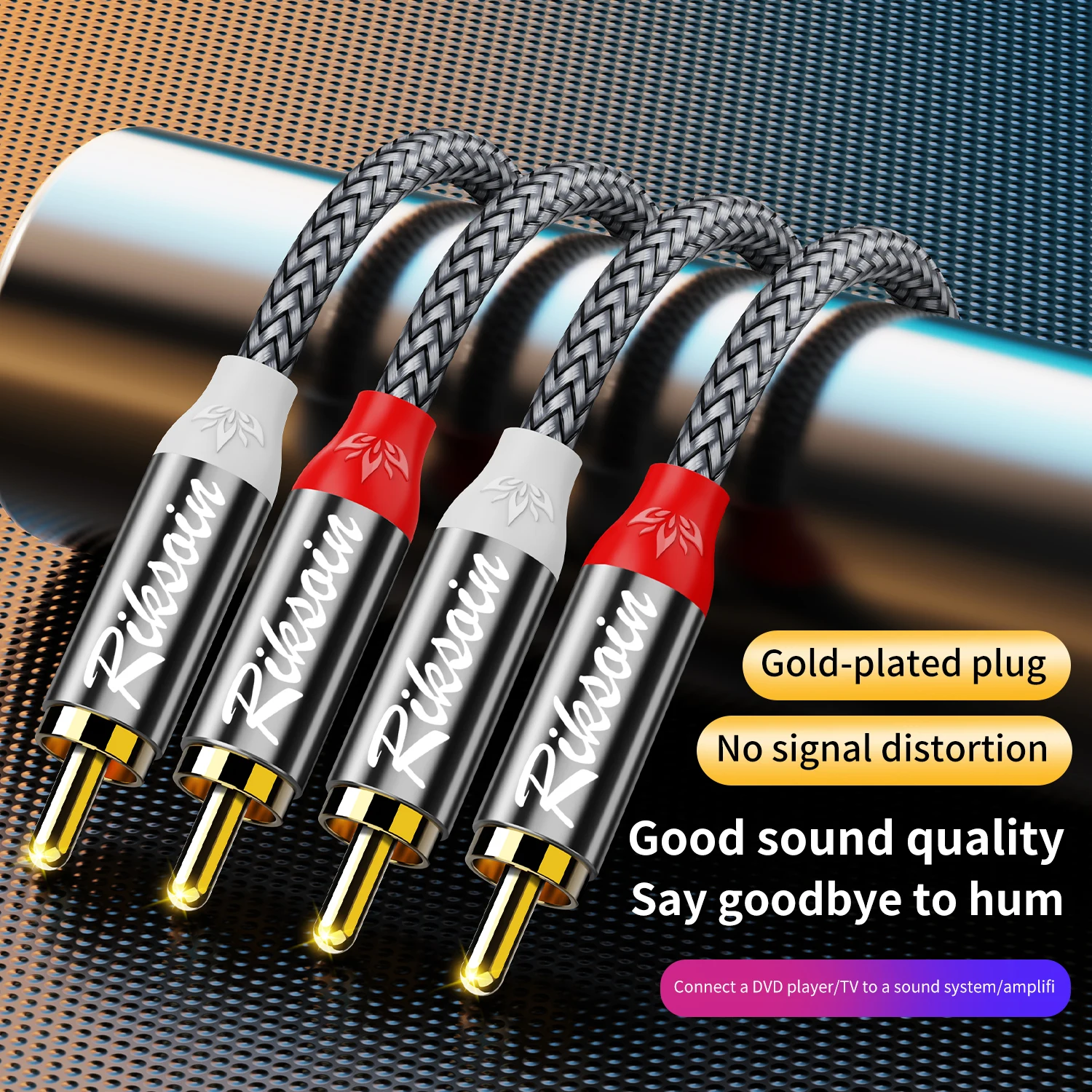 Cable de Audio Riksoin 2RCA a 2RCA, Estéreo Dual RCA, Trenzado de Nailon, Resistente, para DVD/Computadora/TV/Amplificador/Subwoofer/Altavoz, Premium