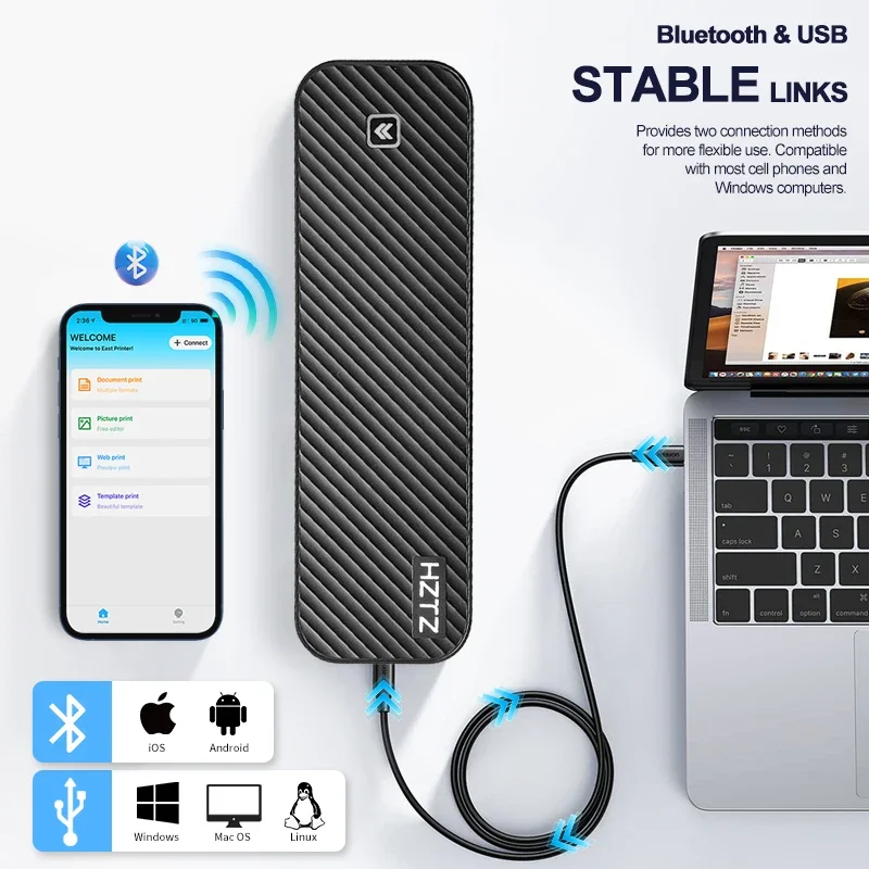 New HZTZ Portable 8 Inch Mini Smart A4 Inkless Thermal Printer Wireless Mobile Connectivity For IOS & Android Sticker Printing
