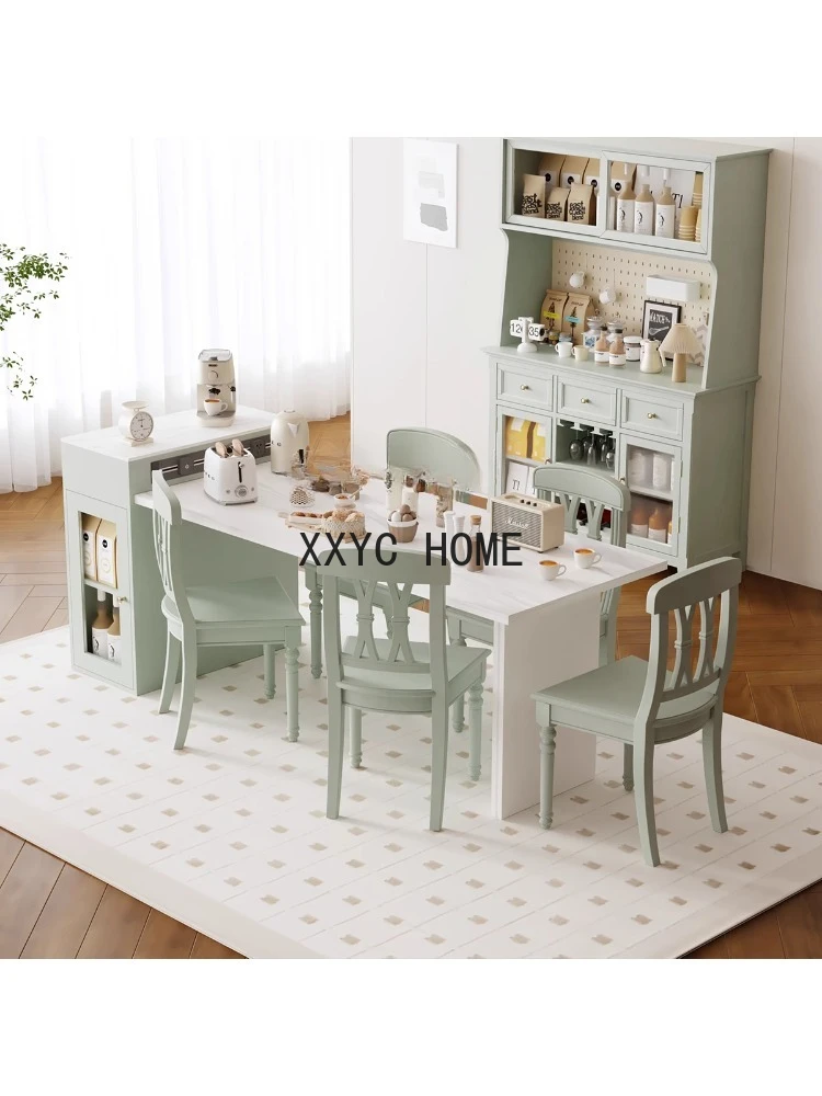 American Kitchen Island Dining Table Integrated Retractable Stone Plate Table Bar Counter Retractable Rectangular Dining Table