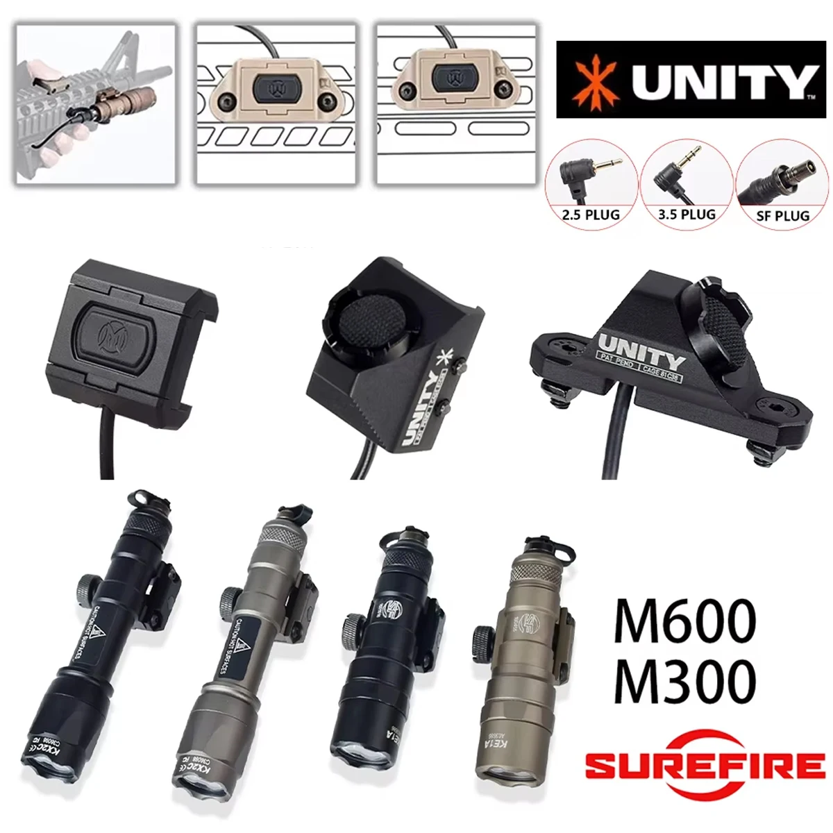 UNITY Rail Picatinny 20MM SL Interrupteur à Pression à Distance pour Lampe Surefire M300 M600 2.5 3.5 SF Crane Plug NGAL Rail 20MM