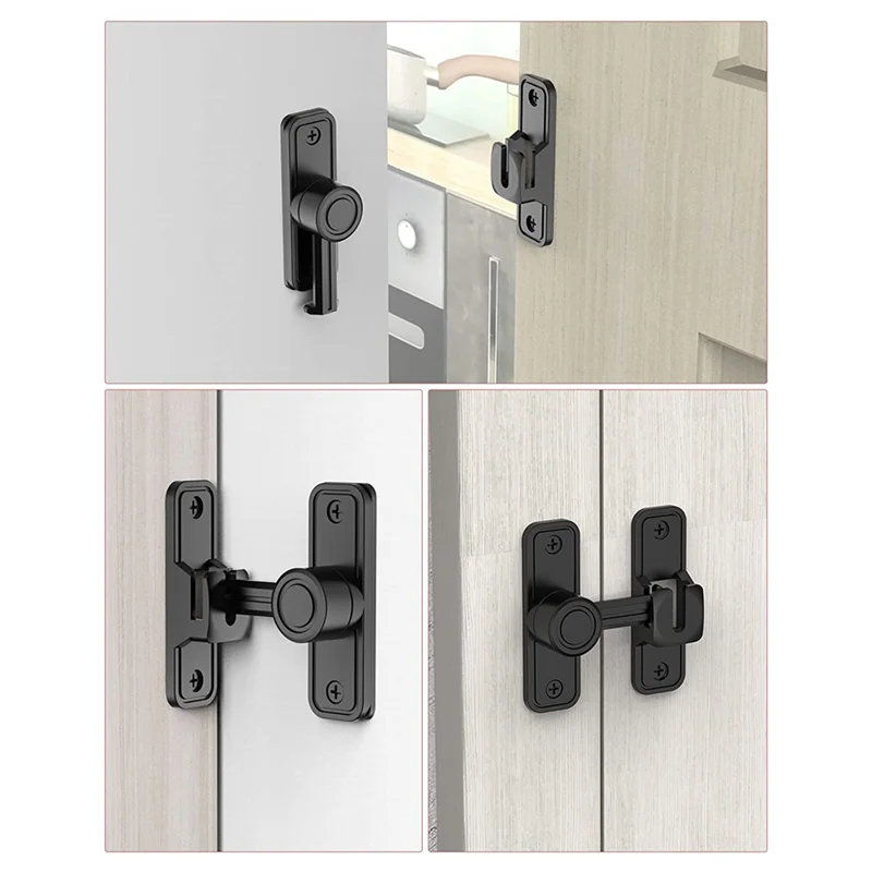 Heavy Duty Gate Latches 90 Degree Right Angle Barn Door Lock Anti-Theft Sliding Door Lock Latch for Garden Black