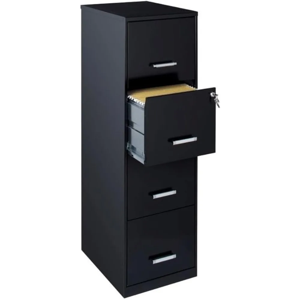 File Cabinets Deep Light Duty 4 Drawer Metal Letter File Cabinet in Black, Pre-Assembled