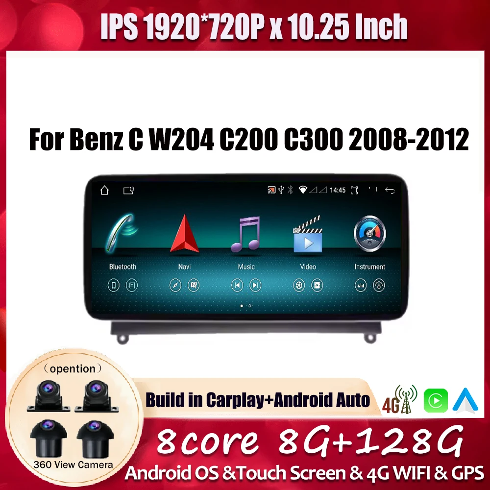 

Android 14 Car Accessories Touch Screen For Benz C W204 C200 C300 2008-2012 Multimedia Radio Player Carplay Android Auto WIFI 4G