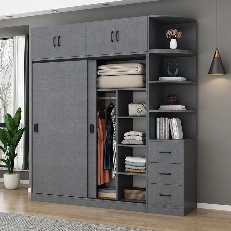 

Customizable Wardrobe Home Bedroom Simple Large Capacity Wardrobe Sliding Door Locker Rental Real Wooden Storage Cabinet
