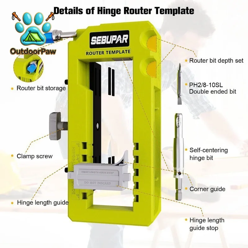 Hinged Door Lock Hole Locator, Door Hinge Mounting Kit/Mortiser Template