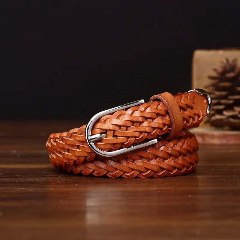 Women's New Fashion Light Luxury Style Hand Woven Belt Genuine Leather Pure Cowhide Woving Belt,Women's Personalized Trendy Belt