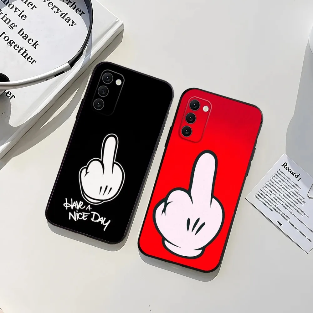 Cartoon Middle Finger Phone Case For Samsung Galaxy A13,A21s,A22,A31,A32,A52,A53,A71,A80,A91 Soft Black Shell