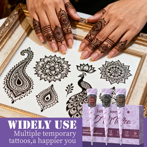 Imagen 2 del producto 1/3/12 Uds tatuaje temporal crema de Henna tres colores pintura corporal artes semipermanente profesional DIY crema de Henna boda india