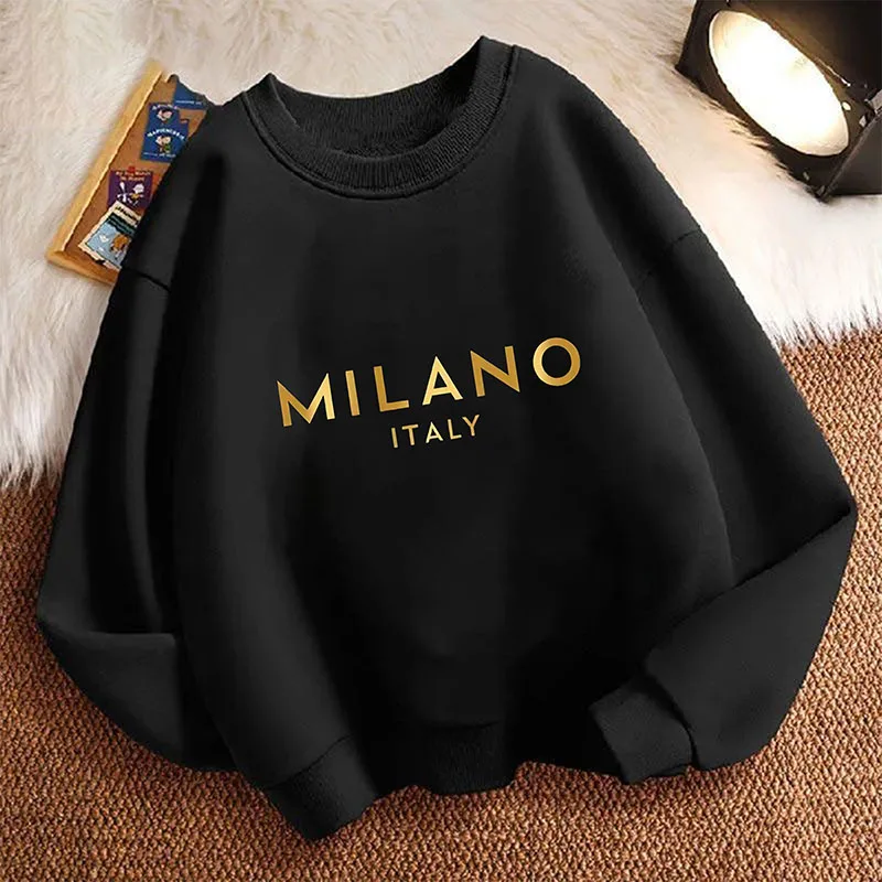 Fashion Y2k Milano Italy Letter Hoodie Kids Children's Sweatshirt Hoody for Boys Girls Casual Pullover Hoodies Hip Hop Clothes