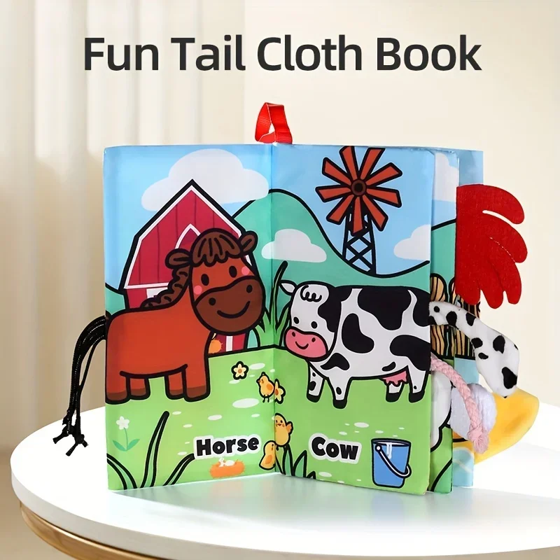 

Книжка из ткани с хвостом для младенцев, моющиеся нетоксичные книжки с животными на ферме, Игрушки для раннего развития детей