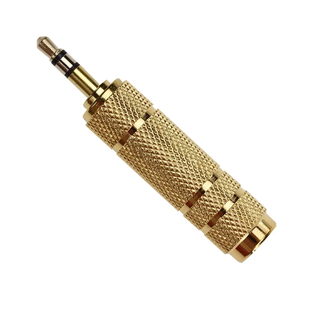 100 peças adaptador de áudio estéreo banhado a ouro 3.5mm macho para 6.35mm fêmea conversor de fone de ouvido para celular pc notebook