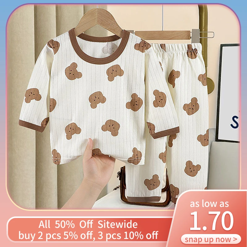 

Cute Bear Print Baby Clothing Set Children Long Sleeve+Pants Two Pieces Suit Kids Cotton Pullover Top Tee Girl Boy Casual Outfit