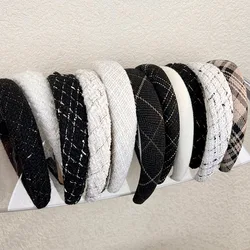 Herfst/Winter Nieuw Zwart Wit Geruit Hoofdband Spons Brede Haarband Voor Vrouw Meisje Elegant Haar Hoepel Mode Haaraccessoires