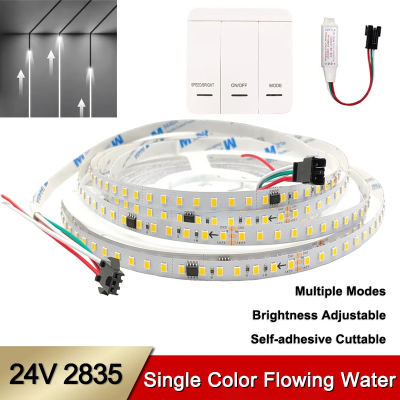 

10M/Roll SMD2835 Running Water Flowing Ra80 120leds/m 8mm 24V SMD 2835 Led Strip Light