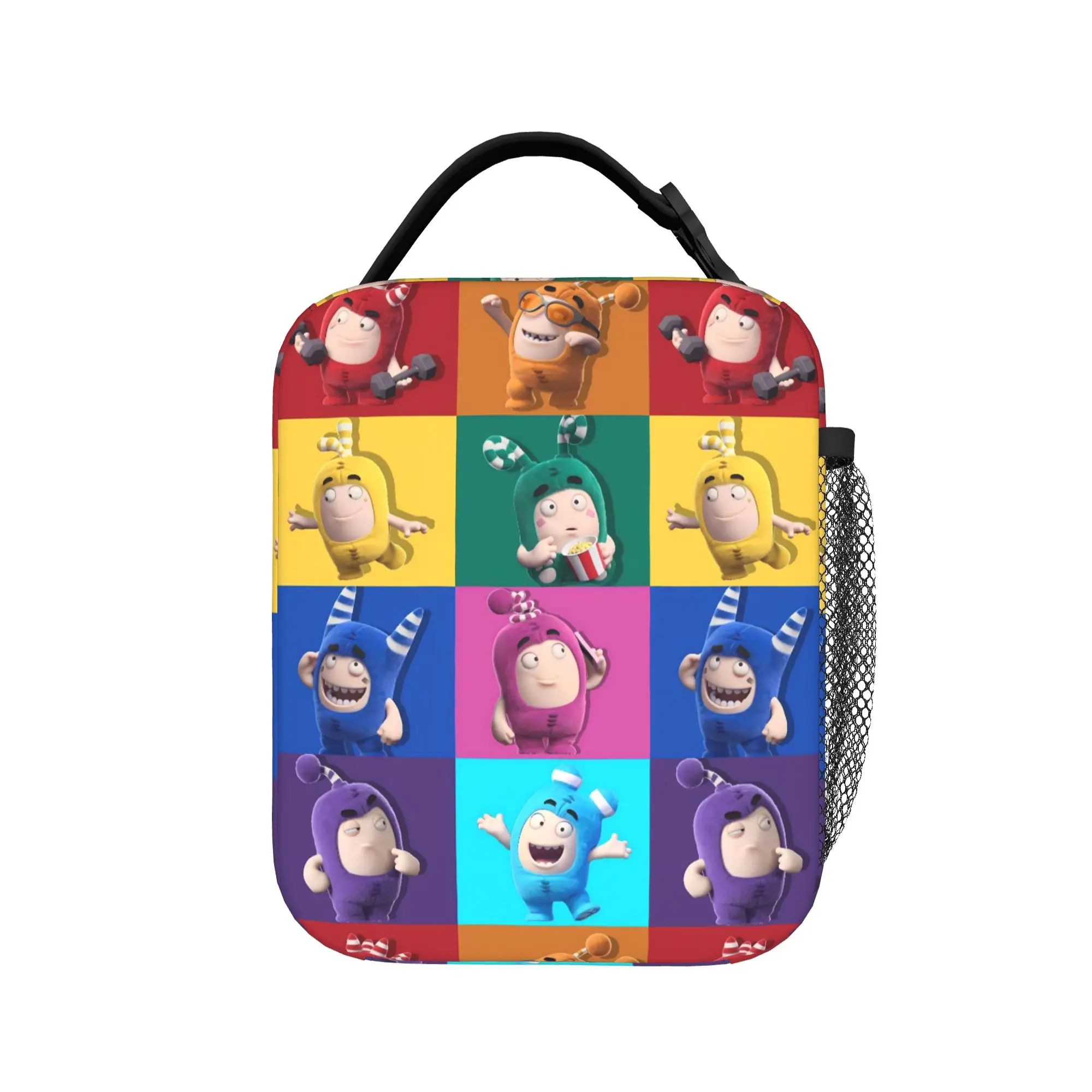 Oddbodes Character Grid Panel Lunch Bag  Portable Lunch Box Women Picnic Graphic Design Cooler Bag Fun Thermal Tote Handbags