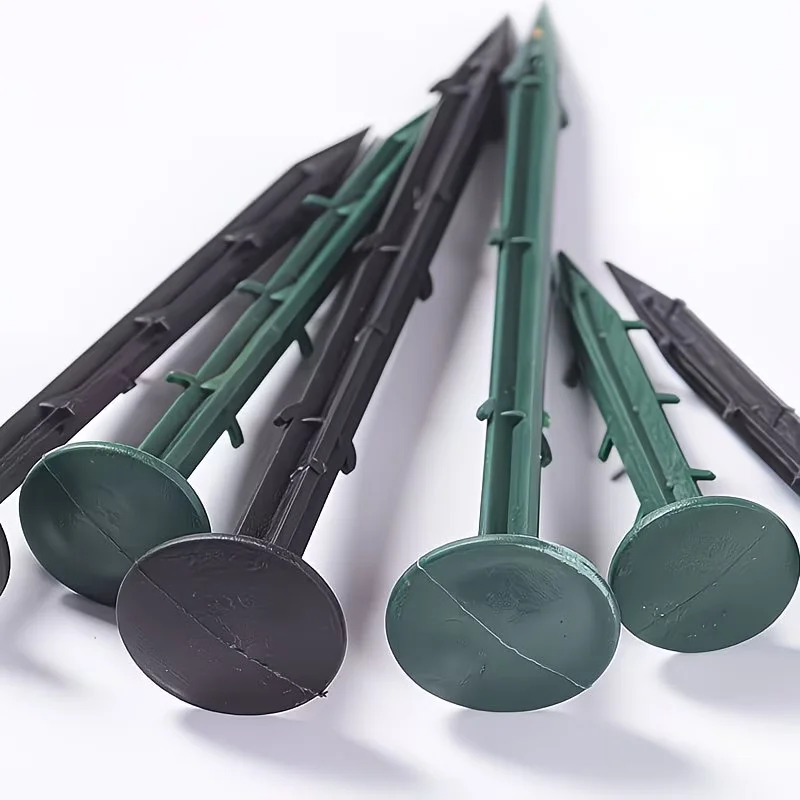 30PCS Plastic Garden Stakes 4.3in / 11cm, Barbed Pointed Cone Stakes With Reinforced Caps, For Fixing Mulch Film, Easy Installat