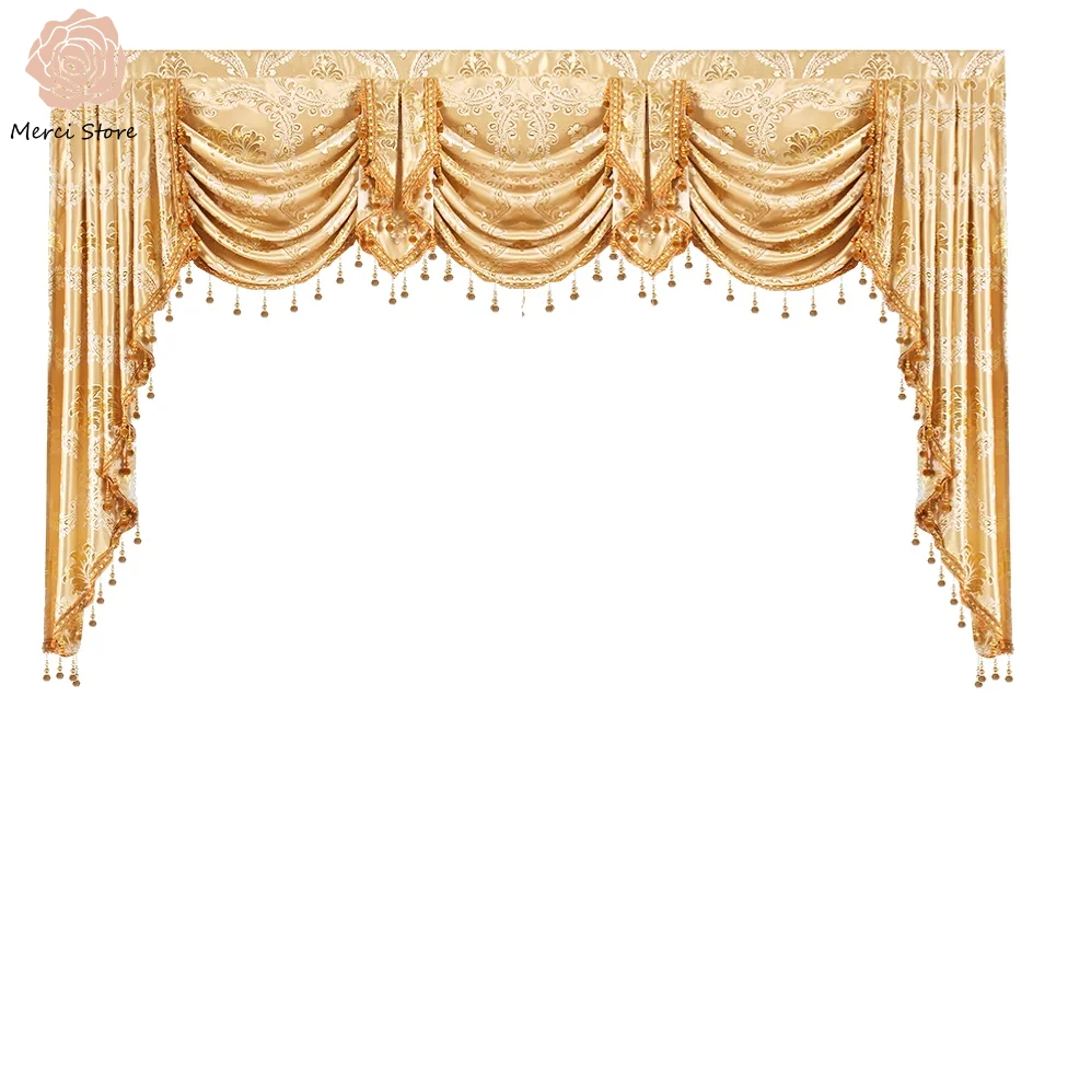 

European Royal Luxury Gold Valance Curtains for Bedroom Living Room Kitchen Elegant Window Top Home Decoration Custom Style