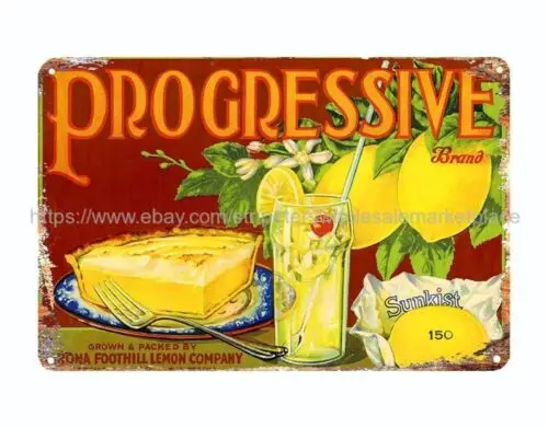 -Lemon crate label Progressive California metal tin sign wall decor tin sign