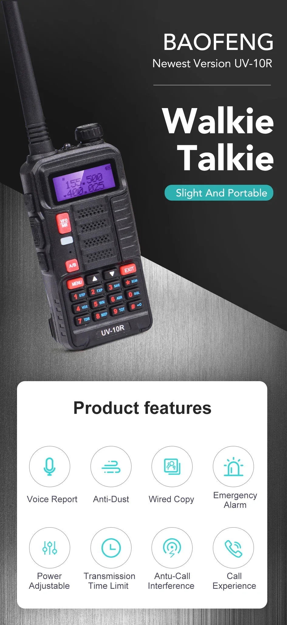 baofeng UV10R communication camping walkman talkie Phone  ham hunting Wireless set long range radios walki ptt  intercom walkie - Image 6