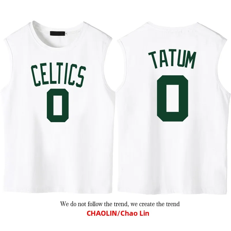 

Футболка-жилет TATUM No.0 Celtics, спортивная, из чистого хлопка, летняя, с круглым вырезом, вязаная, модная, повседневная одежда