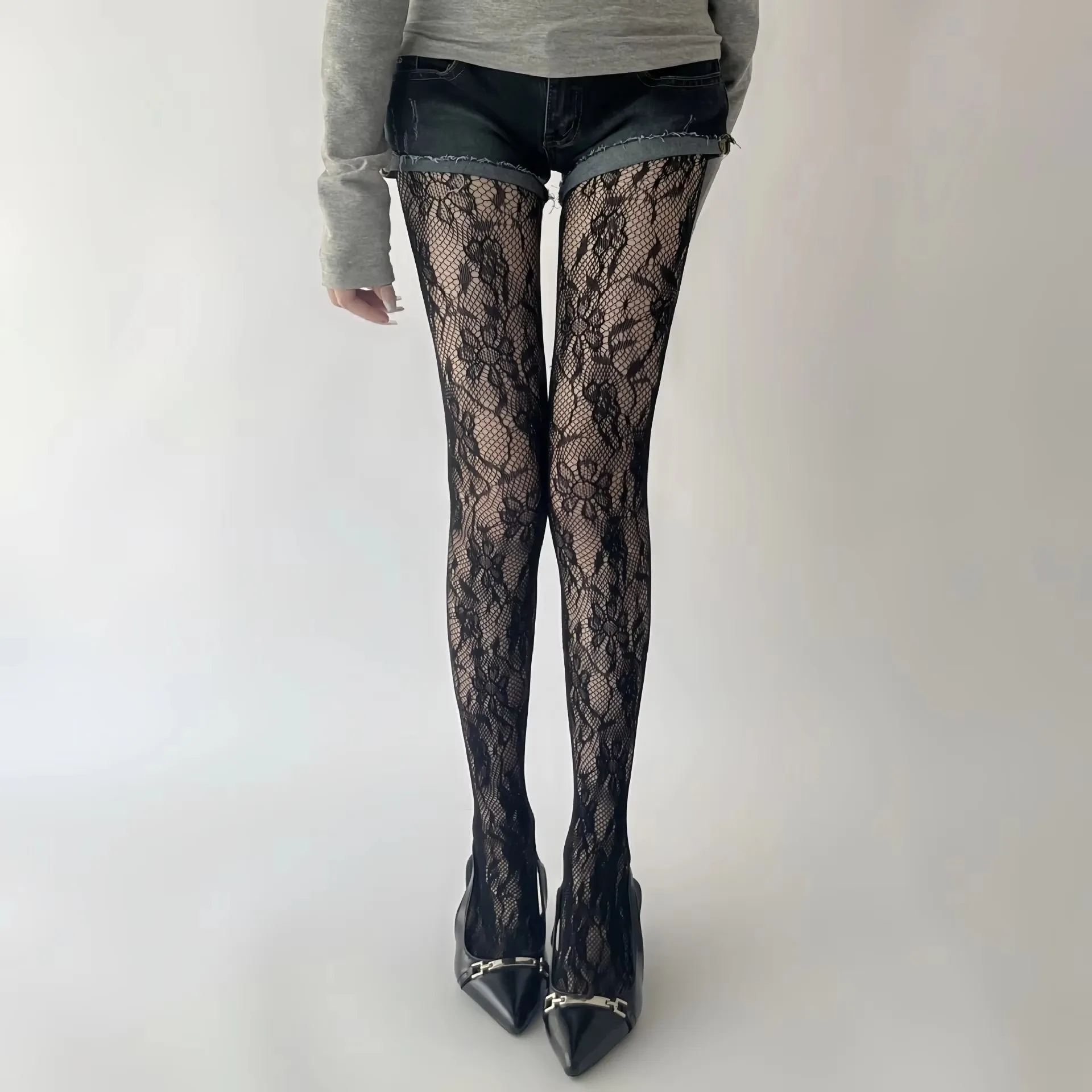 Stockings Stripe Floral Pattern Fishnet Tights JK Bow Lolita Women's Sexy Thin New Pantyhose Black Breathable Fishnet Stockings