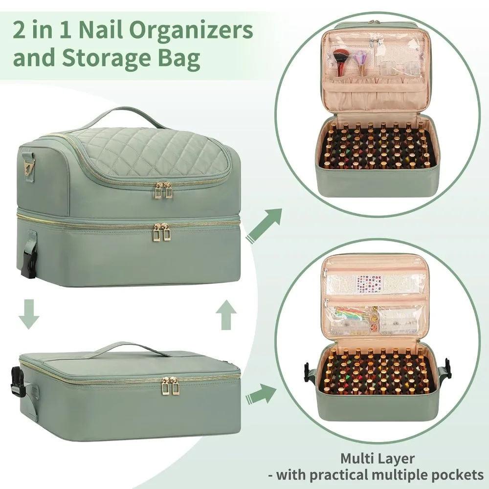 Nail Polish Organizer Case, Holds 117 Bottles & Nail Lamp, Travel Nail Tech Carrying Case, Manicure Tools Storage Box view 5