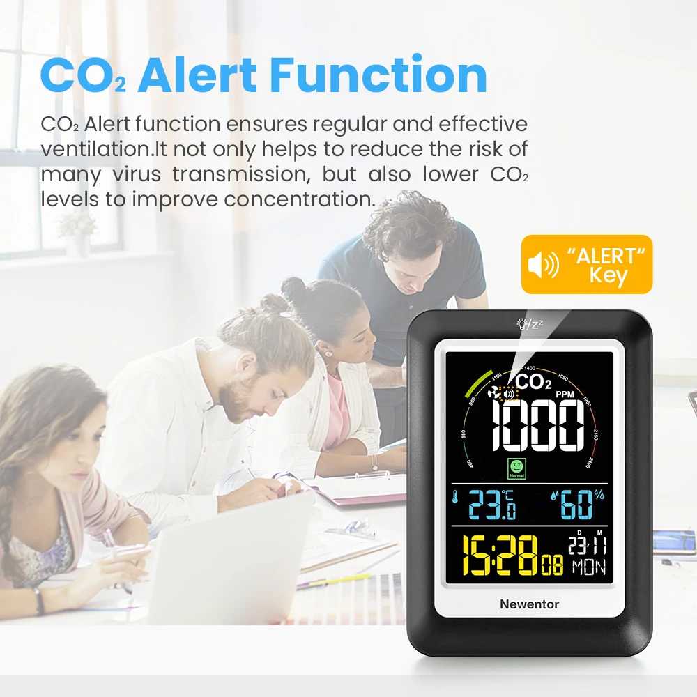 Newentor CO2 Monitor Indoor Air Quality Meters Carbon Dioxide Detector with Voice Alert Digital Temperature Humidity Sensor