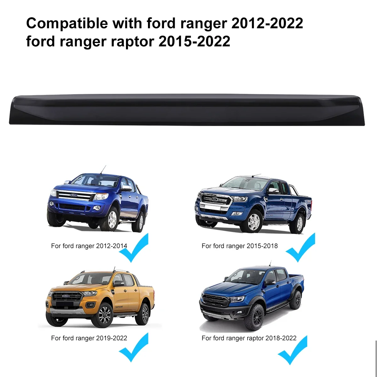 1PCS Rear Spoiler Tailgate Trim Rail Guard Protector For Ford Ranger T6 T7 T8 2012-2022 WILDTRAK Raptor Matte Black Car Styling