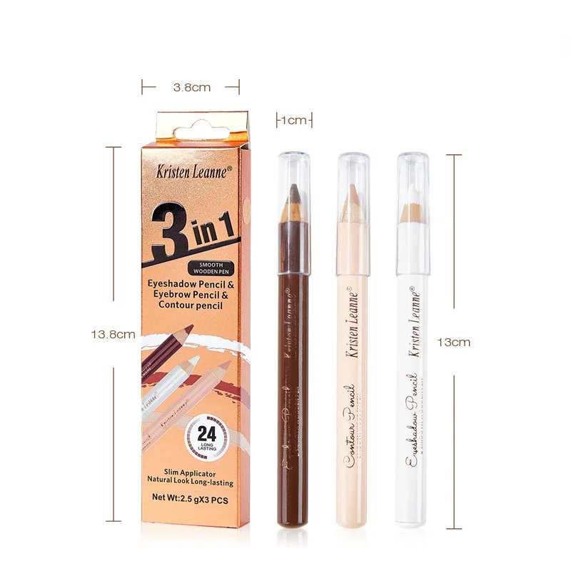 Ensemble de crayons en bois pour fard à barrage blanc, eye-blogueur, correcteur de contour, durable, imperméable, marron, doublure d'ombre à barrage, kit de maquillage, 3 pièces