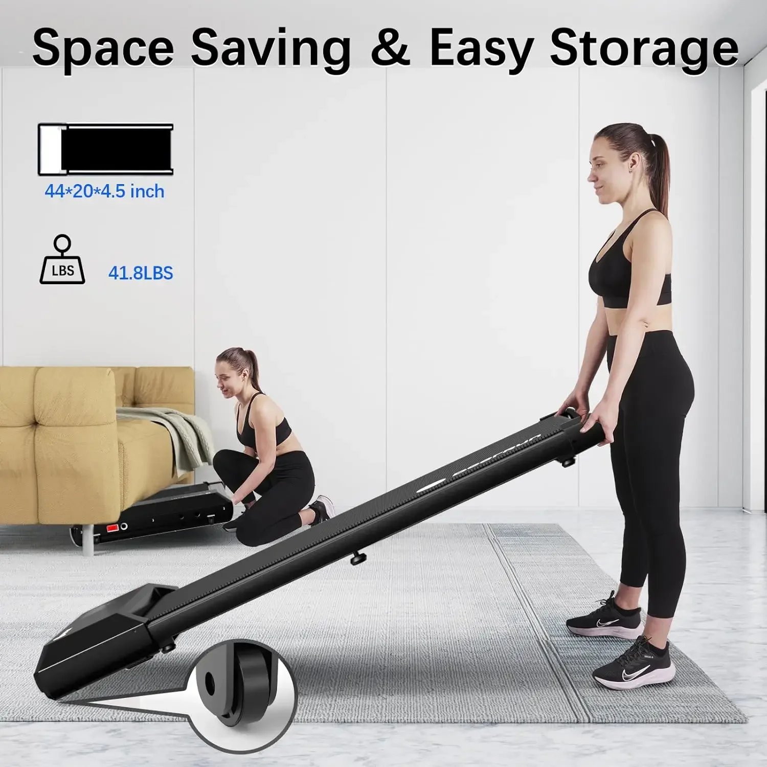 Walking Pad 2 in 1 Under Desk Treadmill, 2.5HP Low Noise Walking Pad Running Jogging Machine with Remote Control for Home Office