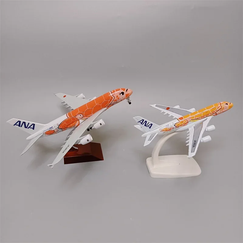 16cm/20cm Alloy Metal Japan ANA Airbus A380 Cartoon Sea Turtle Airlines Diecast Airplane Model Plane Aircraft with Wheels Orange