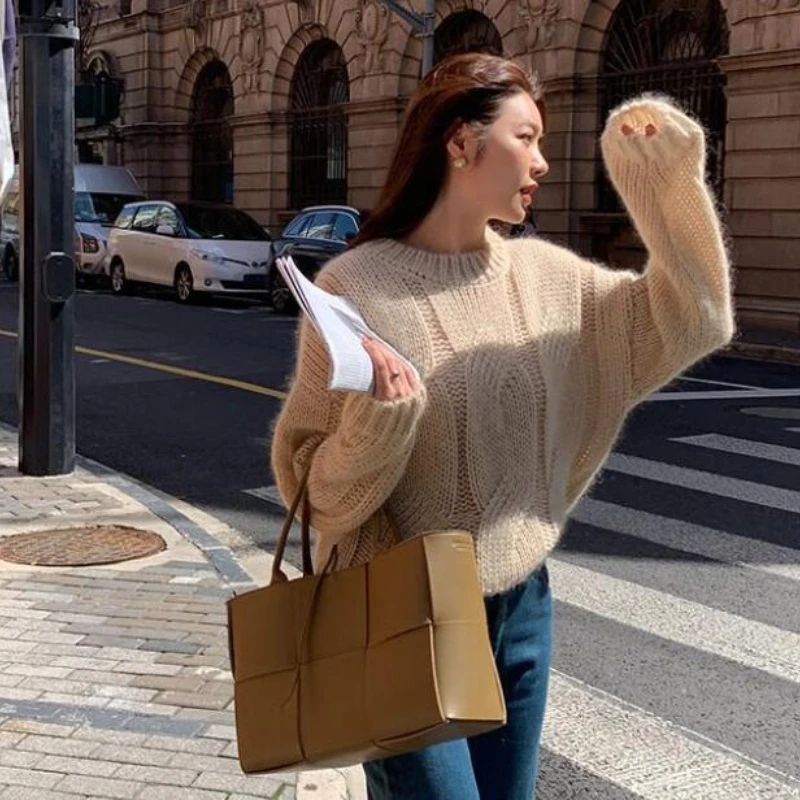 Gentle Sweater Women Fluffy Slouchy Streetwear Pullovers Autumn Winter Keep Warm Tender All-match Fashion Knitwear Classic New
