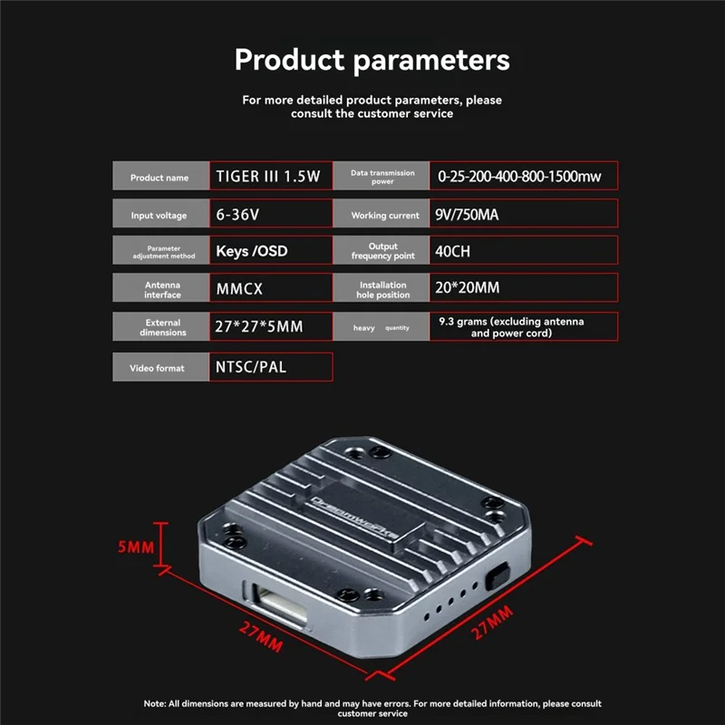 

FPV 5.8G 1.5W VTX 40CH Video Transmitter CNC Shell 6-36V MMCX NTSC/PAL For FPV RC Drone