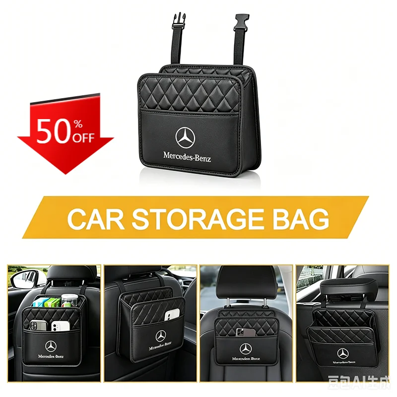 Car Multi-function Storage Bag Automobile Seat Back Storage Pocket Stickers For Mercedes Benz W176 W246 W212 W204 C117 X156 A B