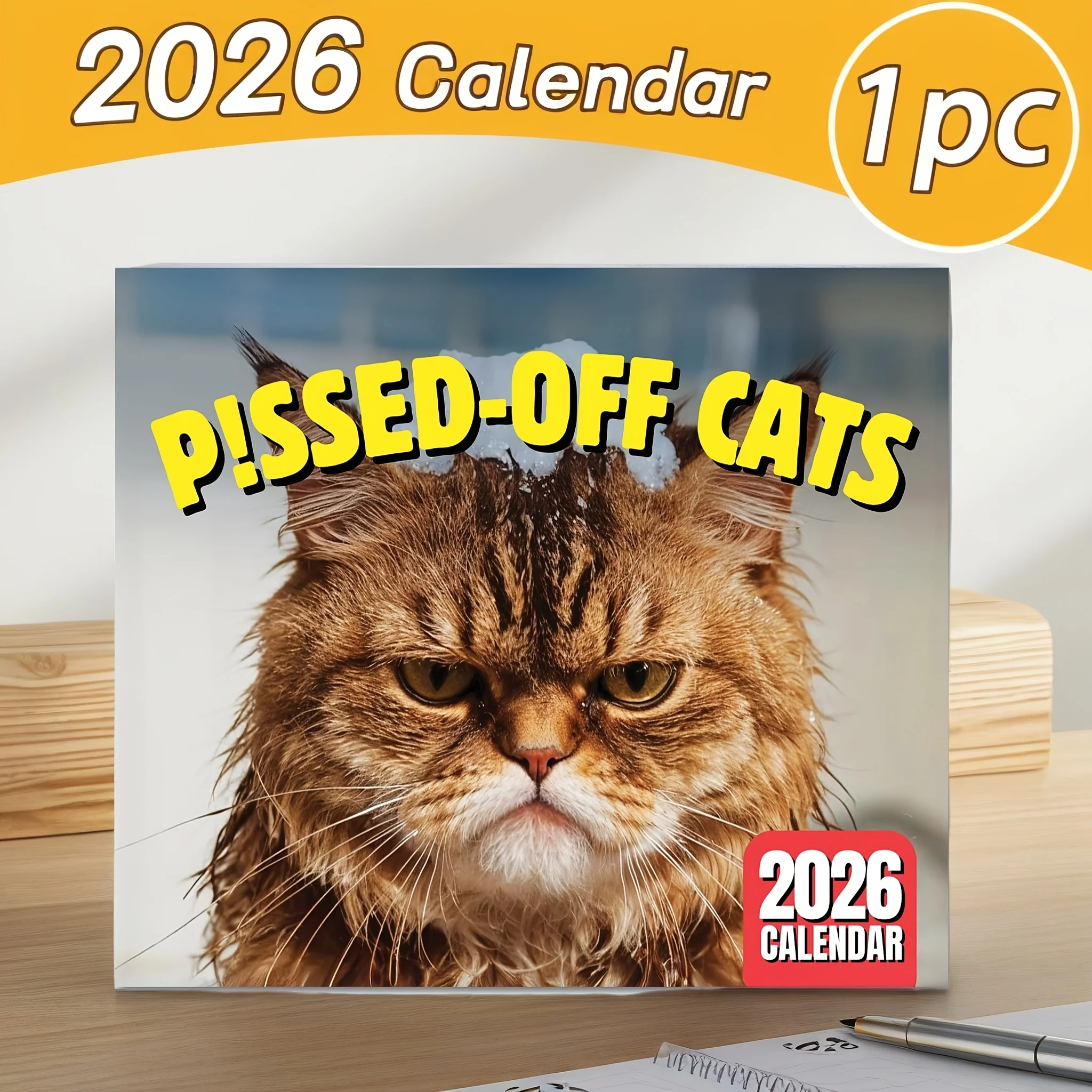 Настенный календарь Pissed-Off Cats 2026, веселый ежедневник с кошачьей тематикой и подвесным фортом, подарки для любителей кошек, офисный домашний декор